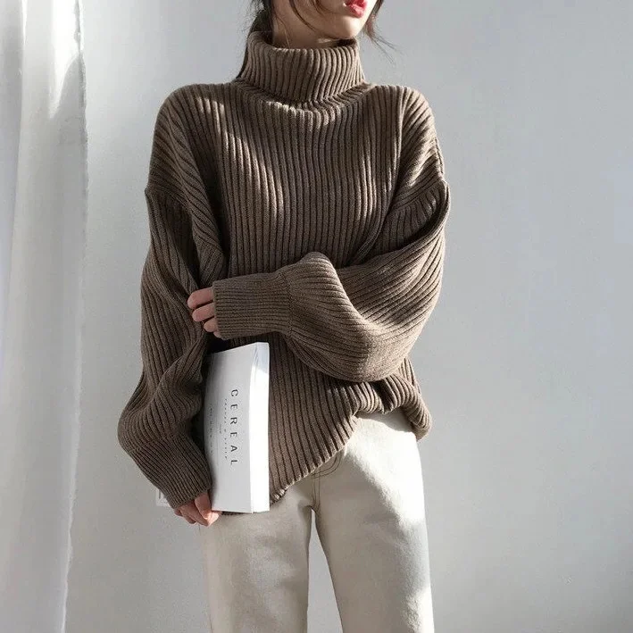 

Turtleneck sweater jacket for autumn and winter Korean fashion versatile and worn over chic slouchy style long-sleeved top