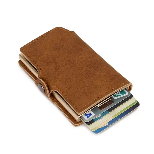 Male Leather Mini Wallet RFID Protected Credit Card Holder Wallet Smart Business Metal Purse
