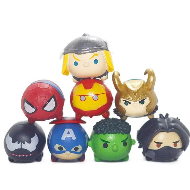 8Pcs Marvel Avengers Jenga Doll Car Ornament Anime Figure Spiderman Captain America Hulk Action Figure Accessori Interni Auto