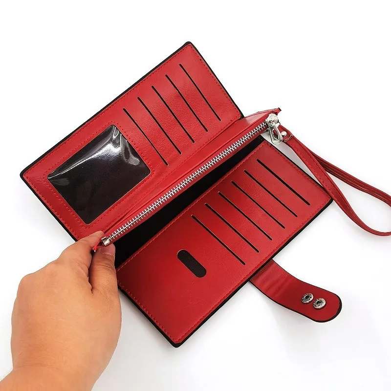 Kingdushi women's long Korean version wallet, fashionable multi slot wallet, large capacity buckle zipper handbag