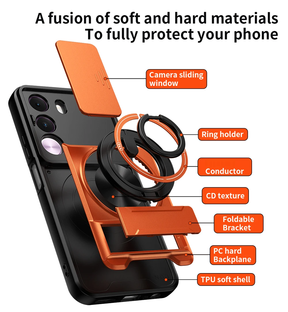 Shockproof Armor Magnetic Ring Holder Case - Enhanced Protection Back Shell