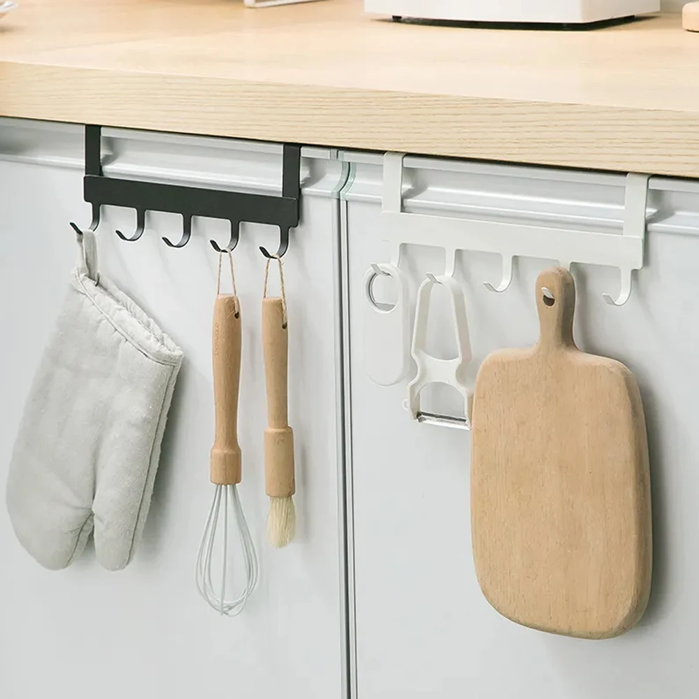 1Pc Hooks Over The Door 5 Hooks Home Bathroom Organizer Rack Clothes Coat Hat Towel Hanger Bathroom Kitchen Accessories