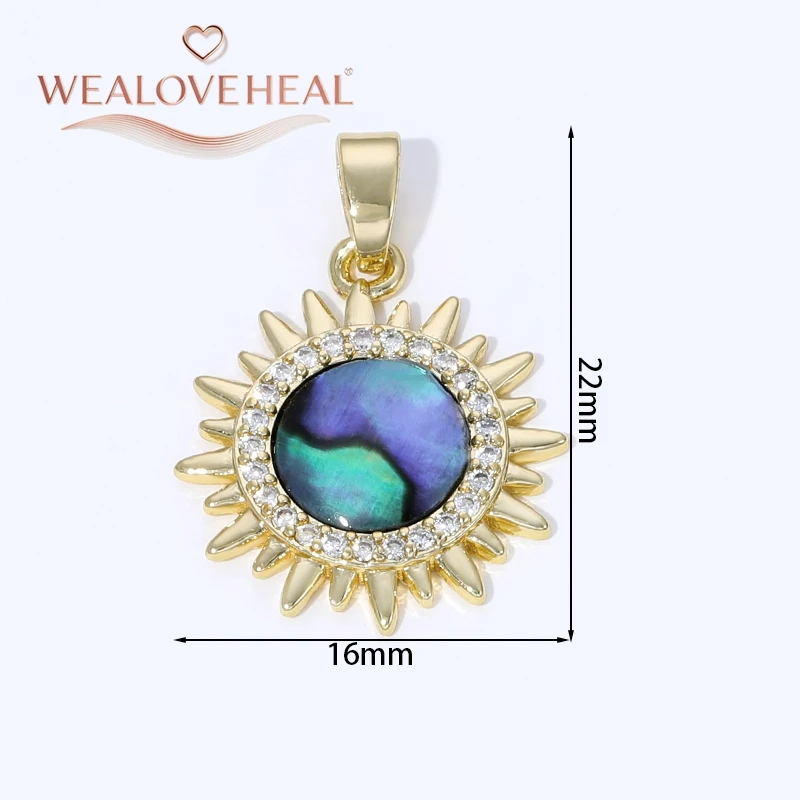 Modischer 18K Vergoldeter Messing-Sonnenanhänger mit Muschel, Zirkon-Besetzter Sonnen-Charm für DIY Handgemachte Halsketten-Schmuckherstellung – Detail 23