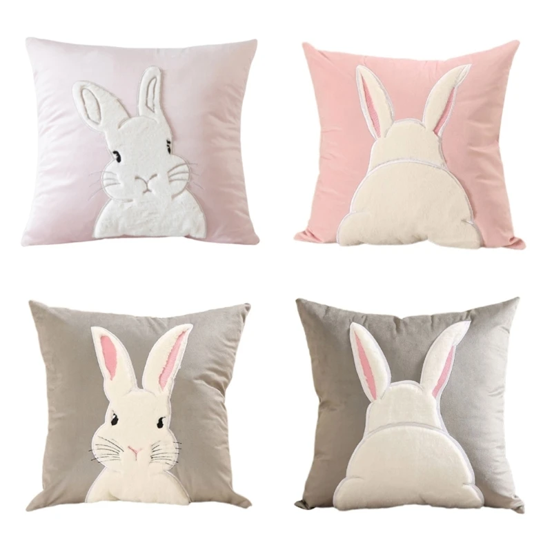 

Easter Pillow Cover 18x18inch Rabbit Pillow Case Cushion Cover Spring Decorations for Home Bedroom Sofa Pillowcase