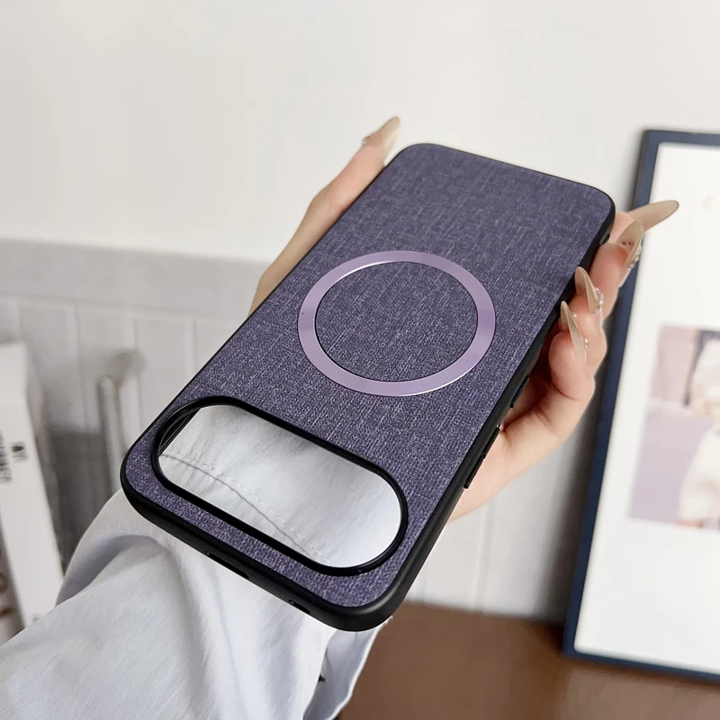 Premium Anti-Slip Woven Cloth Pattern Phone Cover with Magnetic TPU + Hard PC Protection
