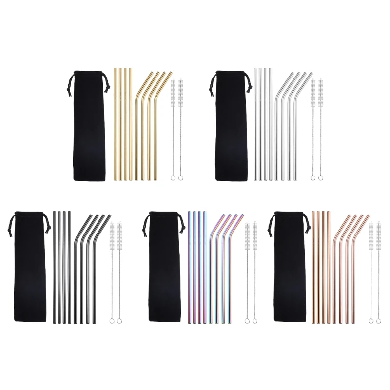 

Set of 11 Reusable Stainless Steel Straws with Cloth for Case Cleaning Brush Friendly Long Metal Straws for 20oz Dropship