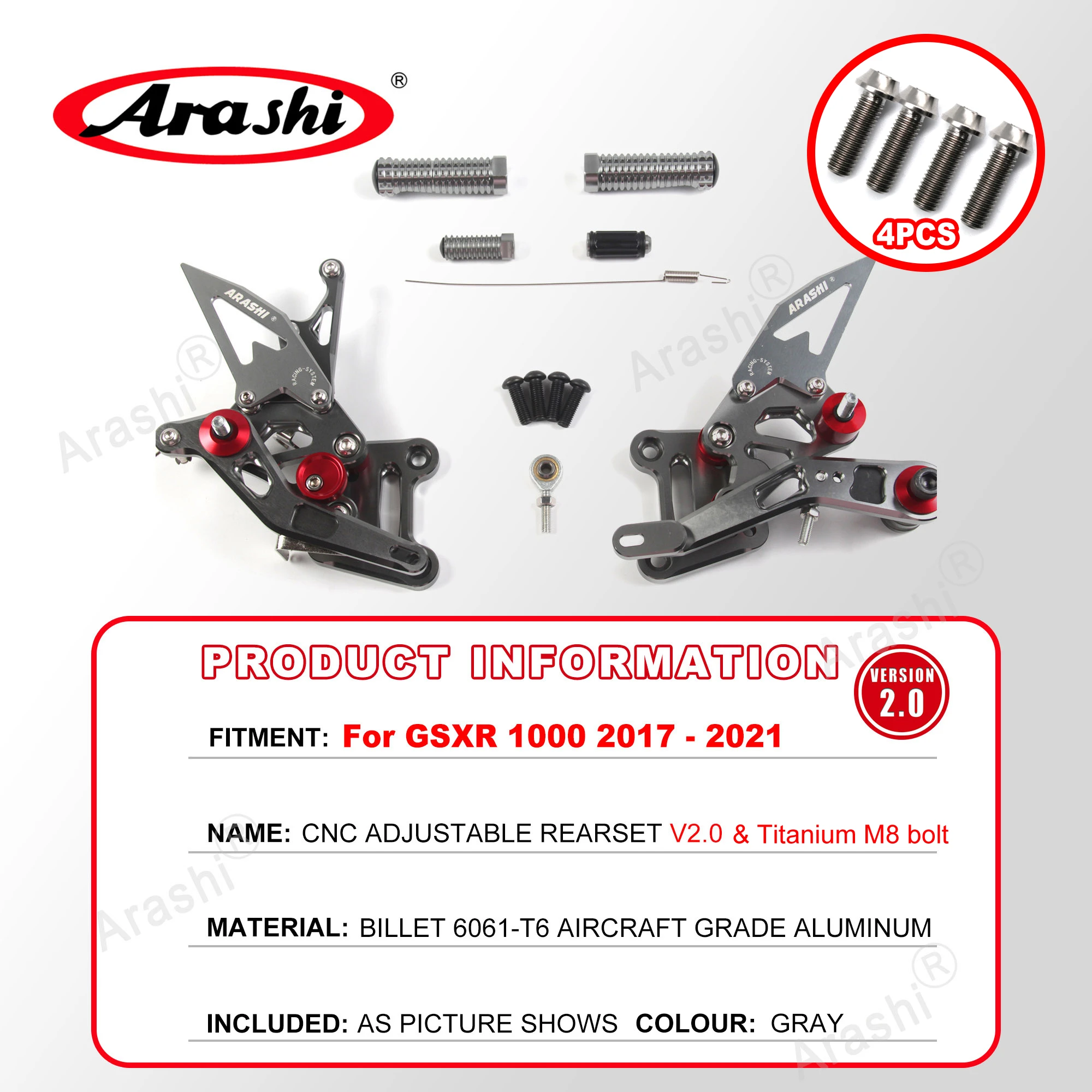 silicone license plate frame Arashi CNC Adjustable Footrest For SUZUKI GSX-R1000 2005 -2022 Rearset Foot Peg GSX1000R GSXR GSX-R 1000 2018 2019 2020 2021 silicone license plate frame Body & Frame Parts