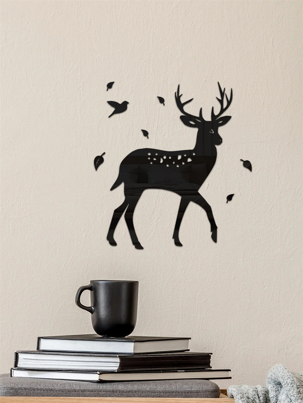 1set Plume Deer 3D Mirror Wall Sticker For Living Room Art Home Decor Vinyl Decal DIY Acrylic Sticker Mural Wallpaper Decor