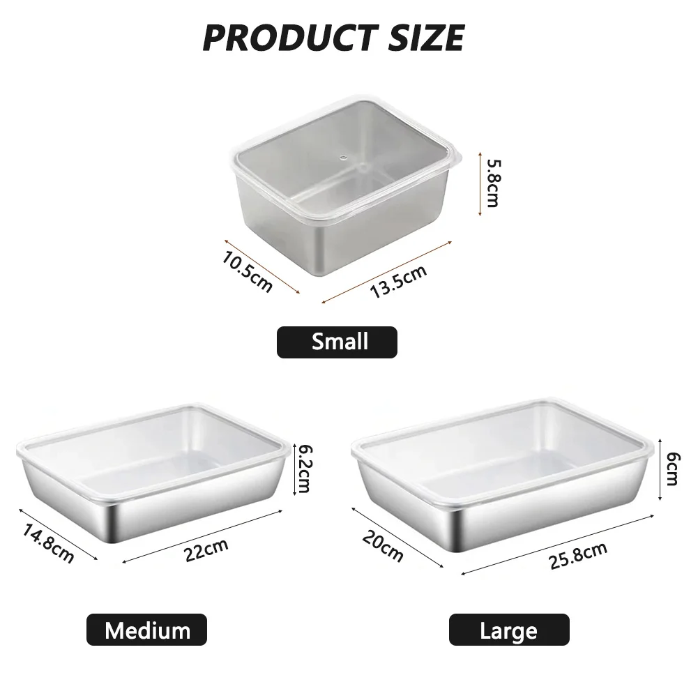 Food Storage Pan Thickened Square Plate Stainless Steel Rectangular Food Storage Pan With Lid Commercial Dish Tray Freshing Lunch Box Container