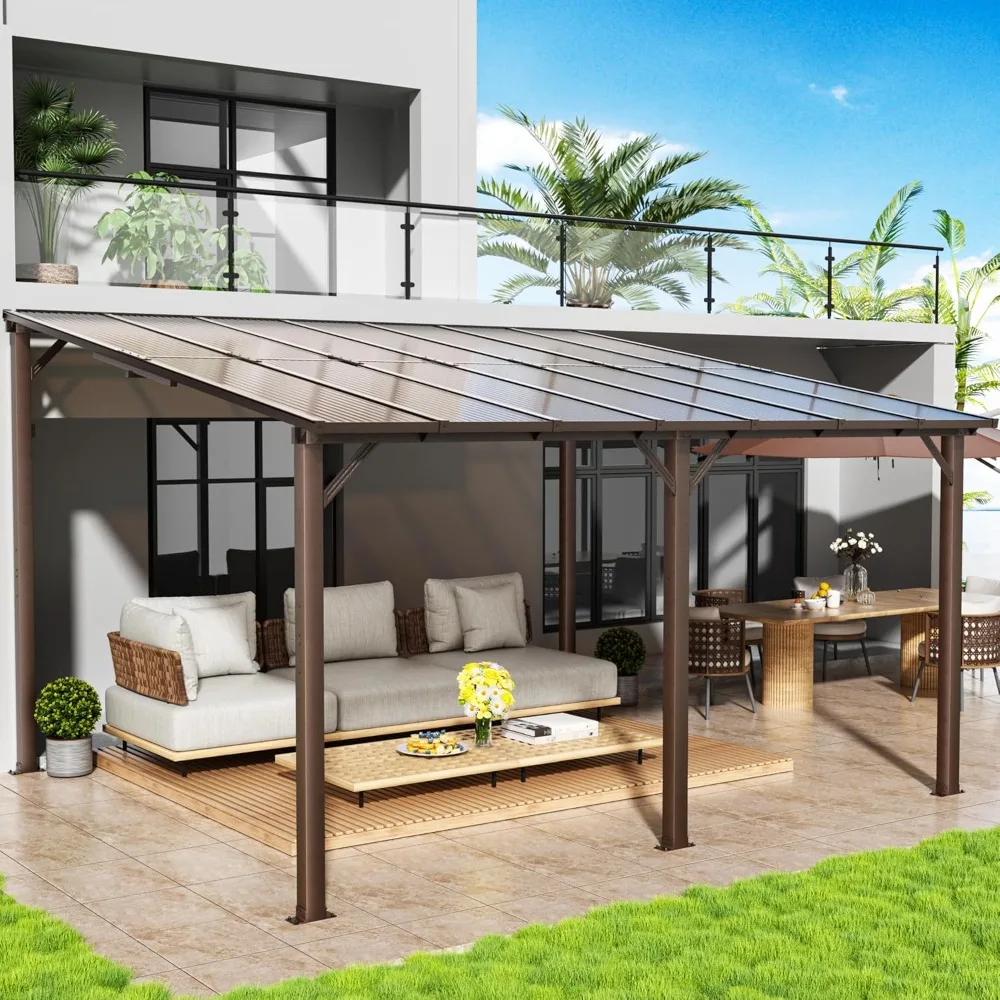 10x14 FT Gazebo, Outdoor Gazebos on Clearance with Aluminum Frame, Wall Mounted Gazebo & Pergola