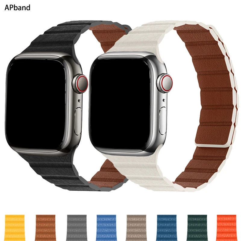 

Тонкий кожаный ремешок для Apple watch band 41/40/38/44/45/42 мм 49 мм, магнитный браслет для iWatch Series 3 4 5 SE 6 7 8 9 ultra