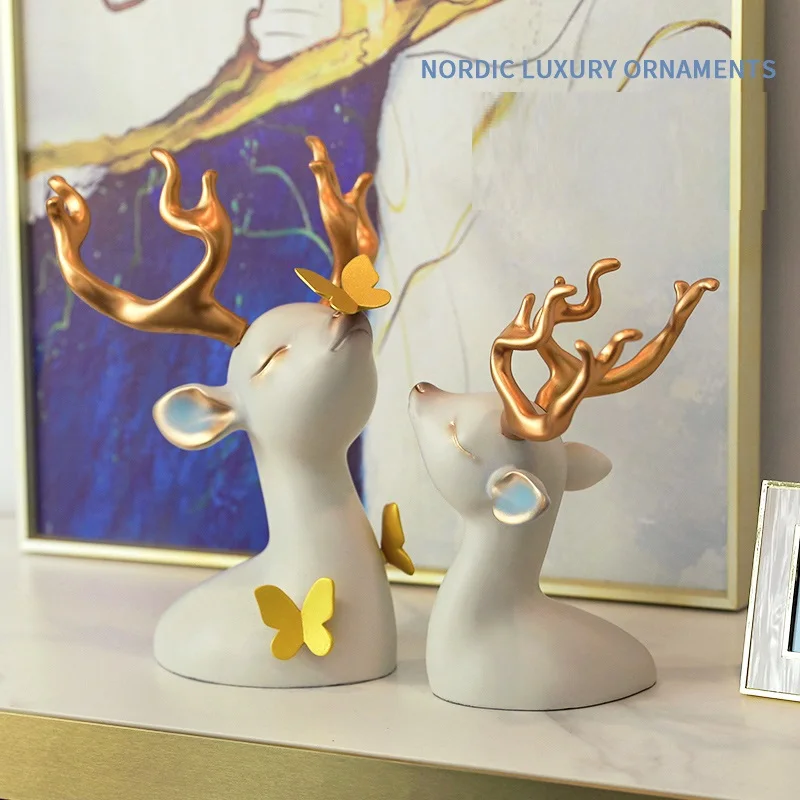 

Home Decor Resin Deer Head Figurine Statue Nordic Crafts Figurines Sculpture Creative Gifts Modern Home Decoration Art Ornament