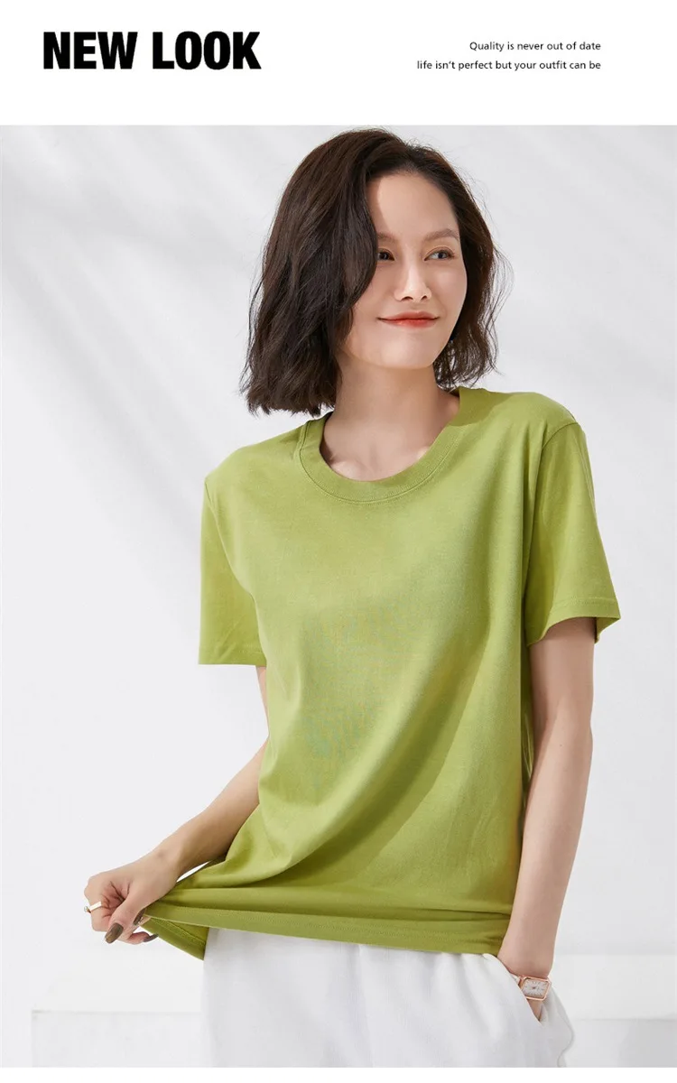 Women T-shirts 2024 Summer Tops Solid Short Sleeve Loose O-neck 100% Cotton Casual Ladies Shirts Harajuku Korean Woman Tshirts