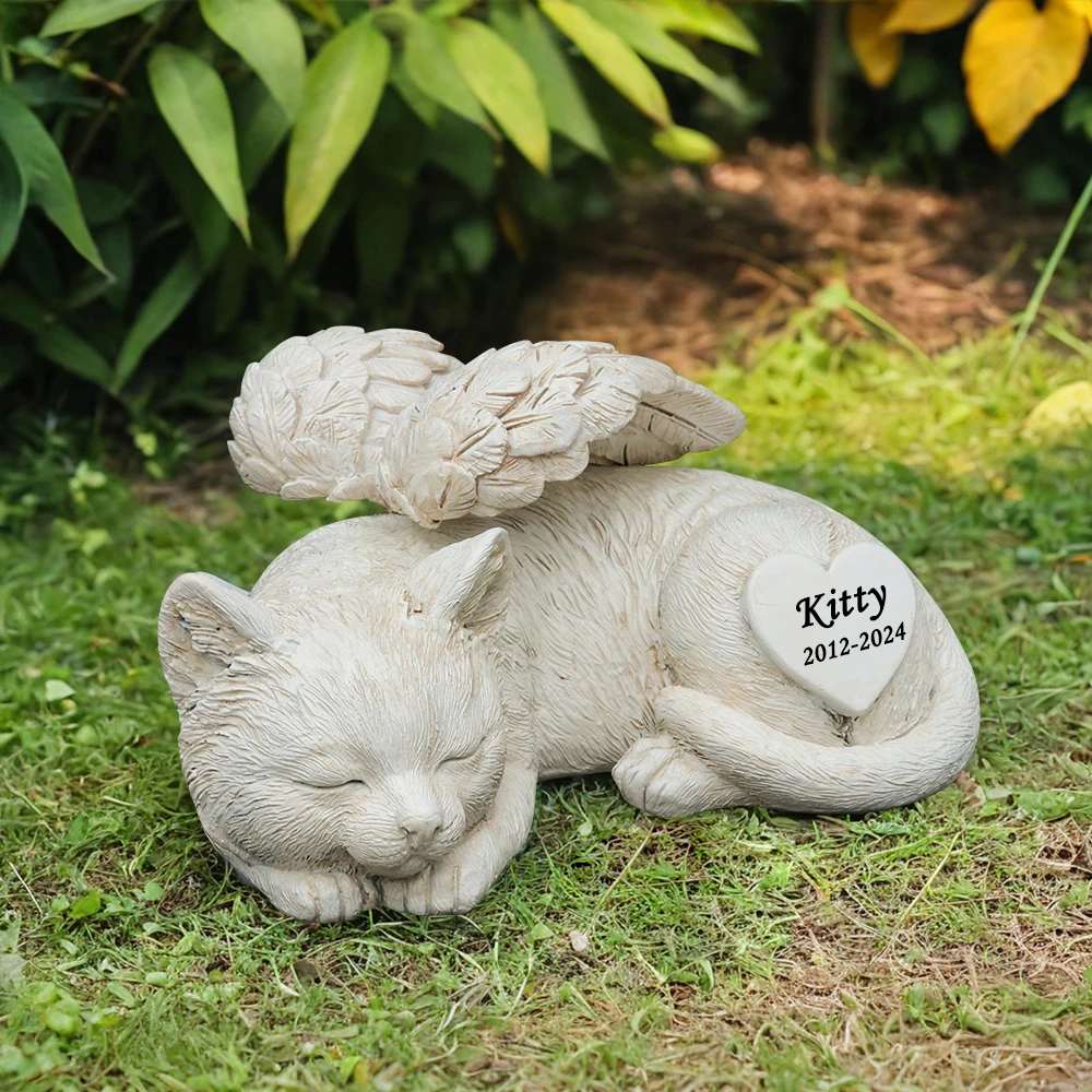 Personalized Sleep Cat Garden Statue, Cat Angel Pet Memorial Grave Marker Tribute Statue,&ensp;&ensp;Headstones for Cats