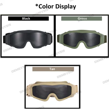 Military Airsoft Tactical Goggles Shooting Glasses Motorcycle Windproof Paintball CS Wargame Hiking 3 Lens Black Tan