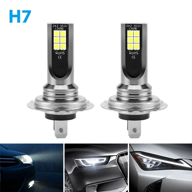 신제품 20개입 H7 12SMD LED 안개등 캔버스 전구 변환 1000LM 6000K 백색광 에러프리 캔버스 전구 전면 안개등 B
