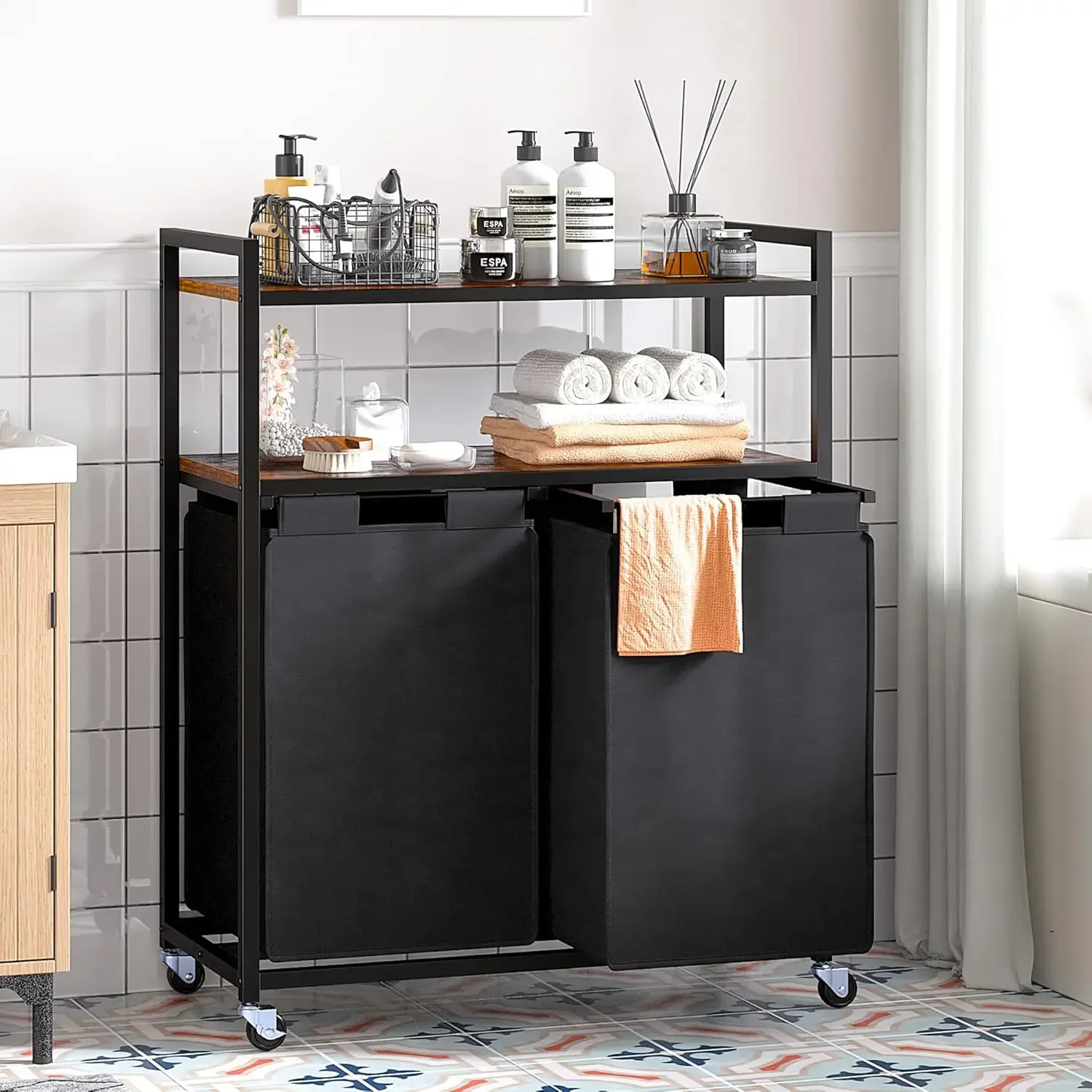 Laundry Hamper,120L Laundry Basket with Wheels,large Double Hamper With Shelf, Rolling Basket Organizer