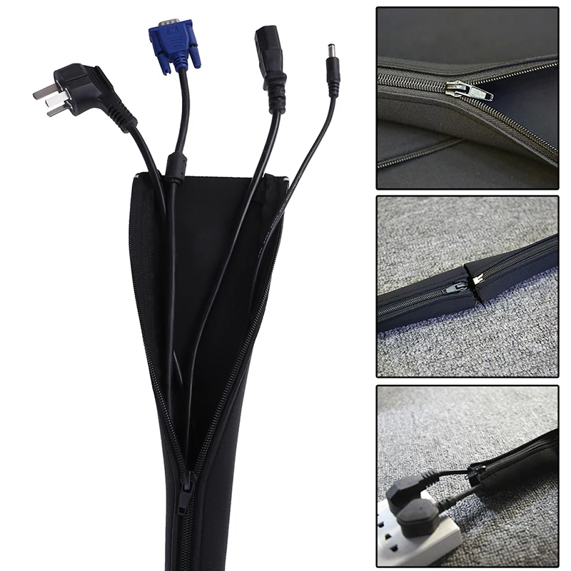 DIY 네오프렌 케이블 관리 슬리브, 지퍼 랩 와이어 숨김 커버 정리함, 1PC..