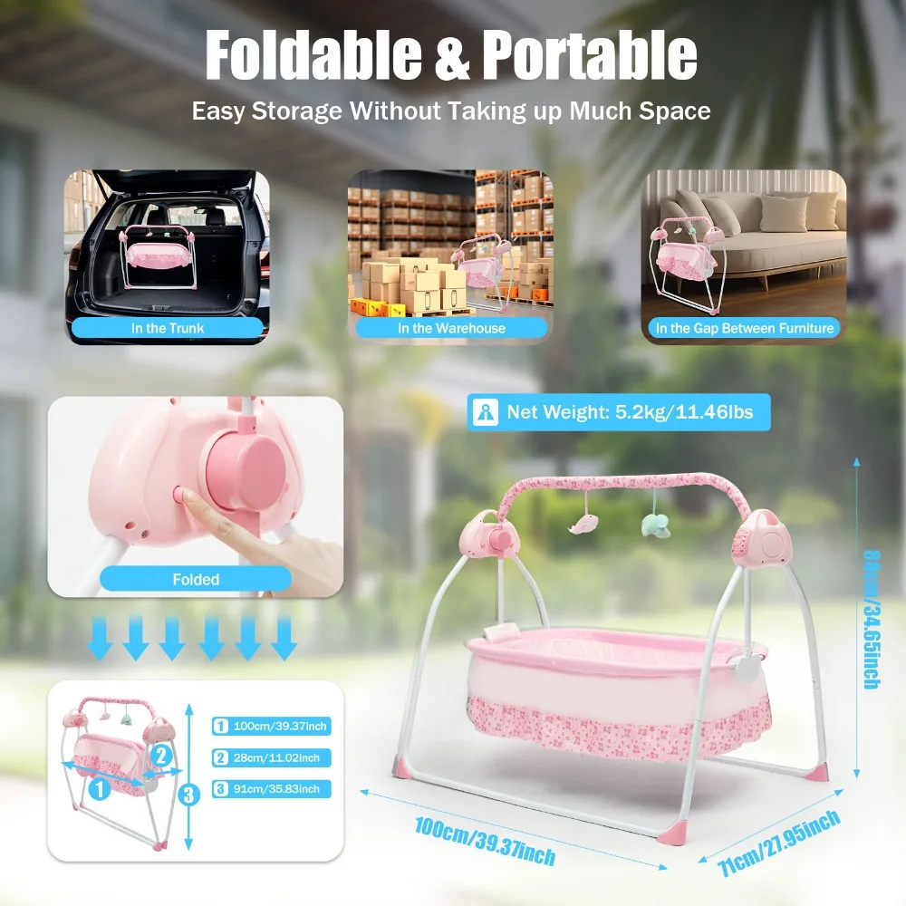 Electric Baby Crib Cradle Baby Bassinet Auto Rocking Chair Infant Rocker Auto Swing Bed for Infant Newborn Baby Boys & Girls 4