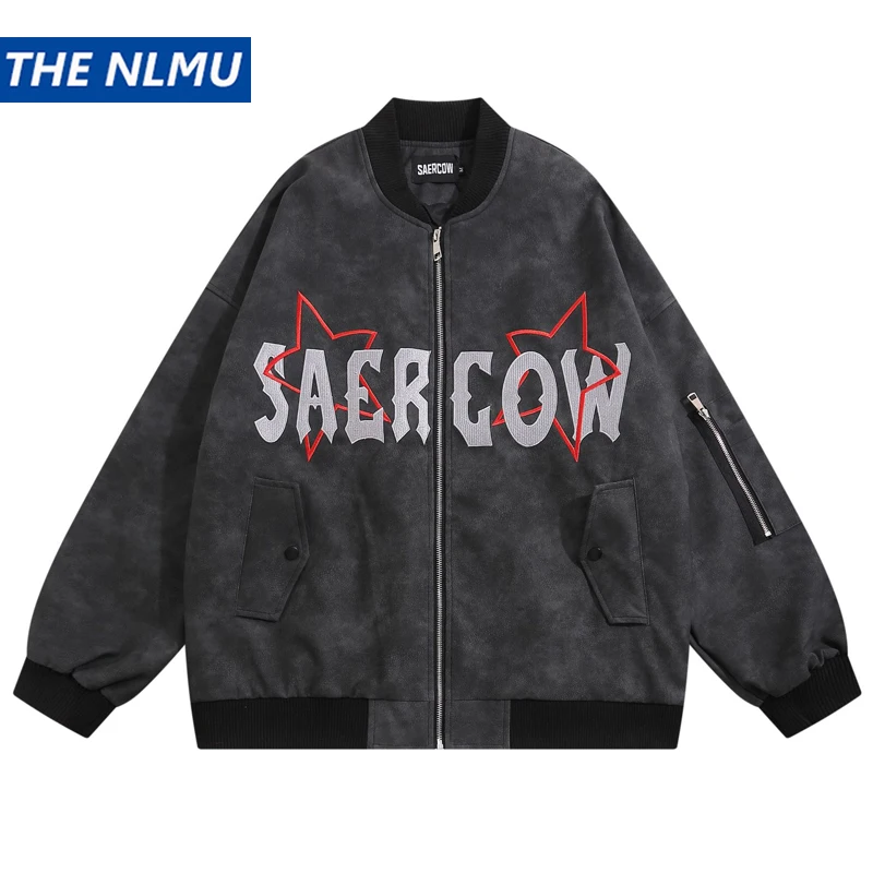 

Fashion Varsity Jacket Men Star Letter Embroidered PU Leather Jackets Men Harajuku Streetwear Hip Hop Baseball Jacket Coat