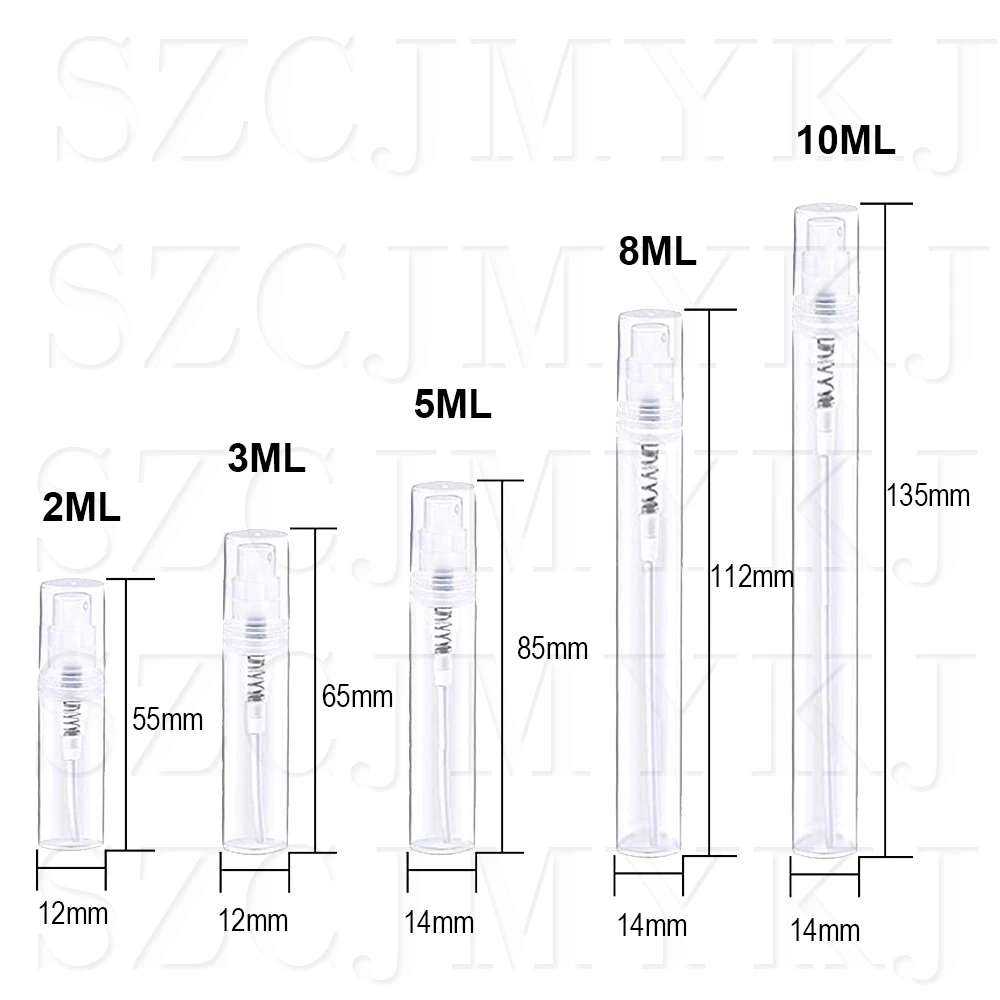 20pcs 2ML 3ML5ML 8ML 10ML Clear Plastic Spray Bottle Portable Perfume Atomizer Mini Sample Test Tube Thin PET Vials