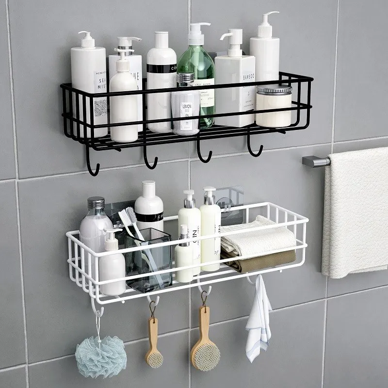 Punch Free Bathroom Shelving Shampoo Shower Gel Storage Rack Wall Shelf