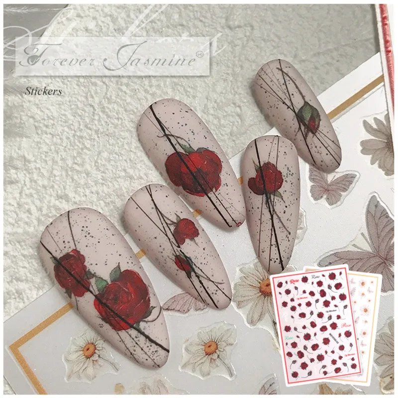 3pcs Sexy Rose Flower & Daisy Pattern Nail Sticker 3D Fashion Nail Art Design Decorative Decal