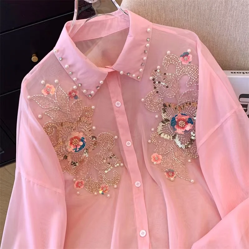 Amazon Blusas Elegantes Bordadas Blusa De Manga Larga Con Bordado