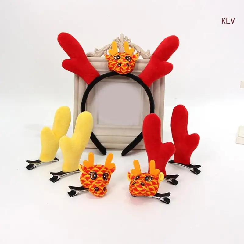 

Chinese Dragon Headband Plush Loong Horn Hairhoop Costume Accessories Plush Dragon Hair Clip for Chinese New Year