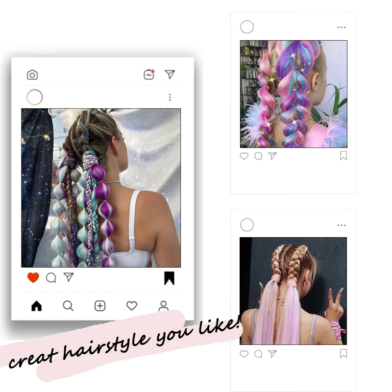 2Pcs Syntehtic Hair Ponytail Extensions with Tinsel Hair Colored Ponytails with Hair Tie for Braiding for Women Kids Christmas