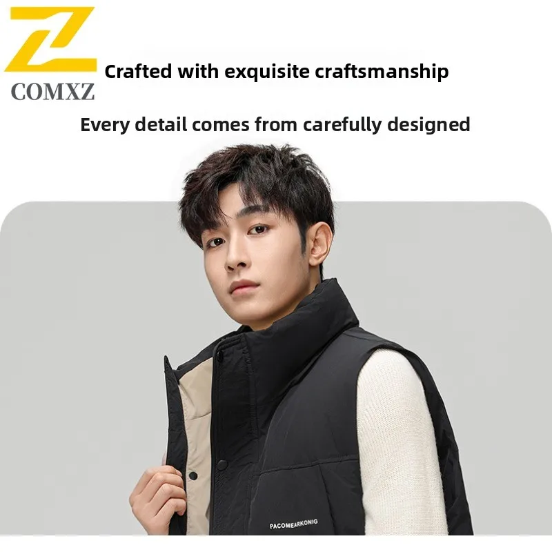 Autumn Winter Men's Down Sports Vest Stand Collar Casual  Loose  Waterproof Windproof Jacket Fit School Camping Hiking Fishing