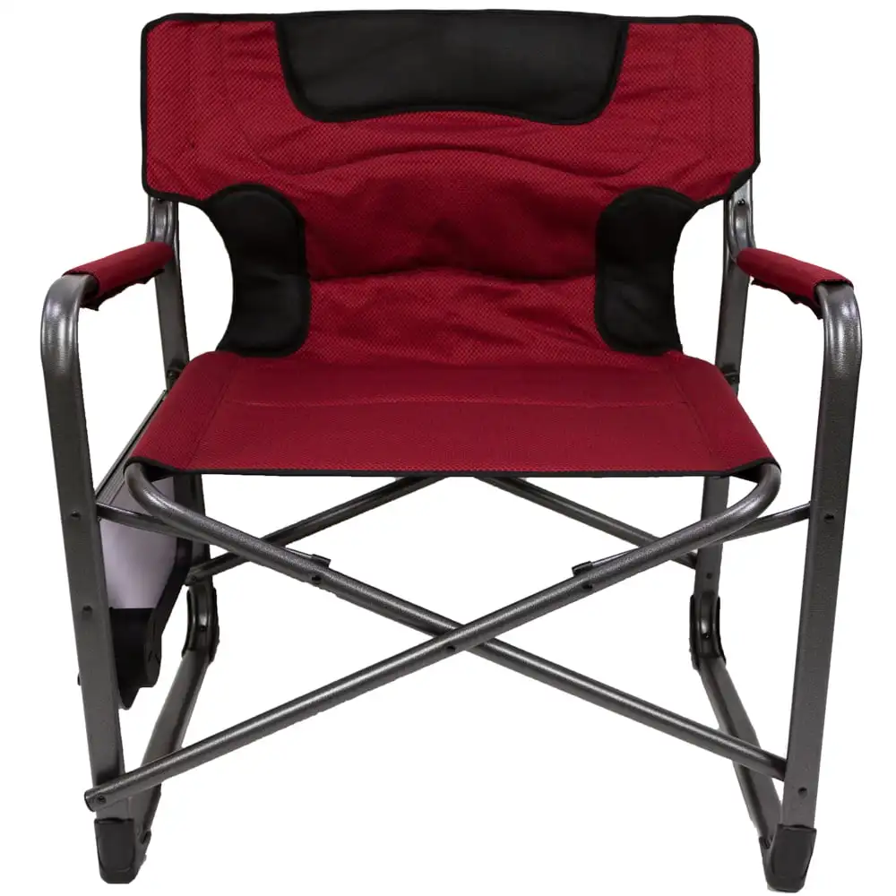 

XXL Folding Padded Director Chair with Side Table, Red camping outdoor chair