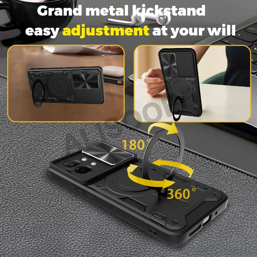 360 ° POCO X8 Pro Max 케이스용 회전식 금속 자석 링 스탠드 케이스, 슬라이드 카메라 아머, 충격 방지 폰 백 커버