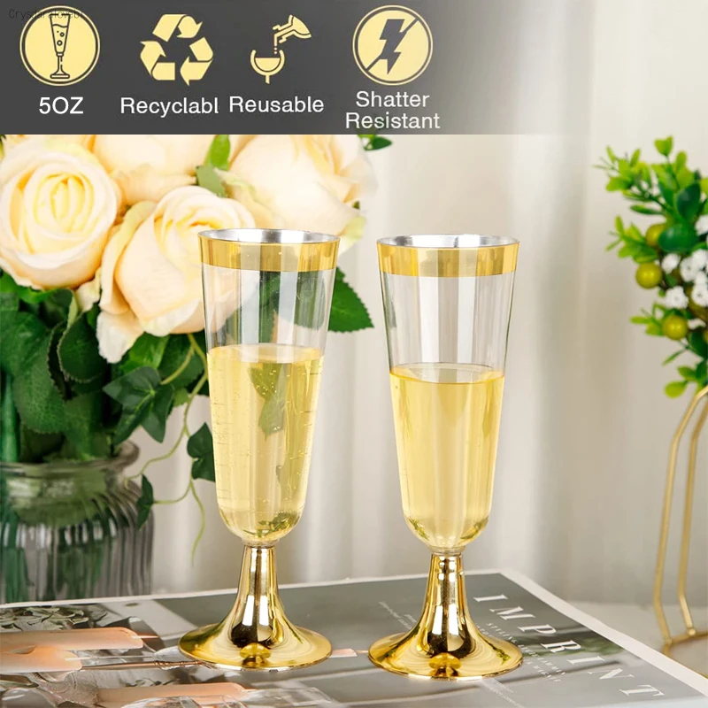 30Pcs Gold Rimmed Plastic Champagne Flutes 6.5 Oz Clear Plastic Toasting  Glasses Fancy Disposable Wedding Party Cocktail Cups - AliExpress