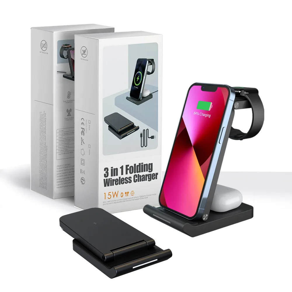 

3 in 1 Wireless Charger Stand Foldable for iPhone15 14 13 12 11 XS XR X Apple Watch 8 7 6 Airpods Pro 20W Fast Charging Station