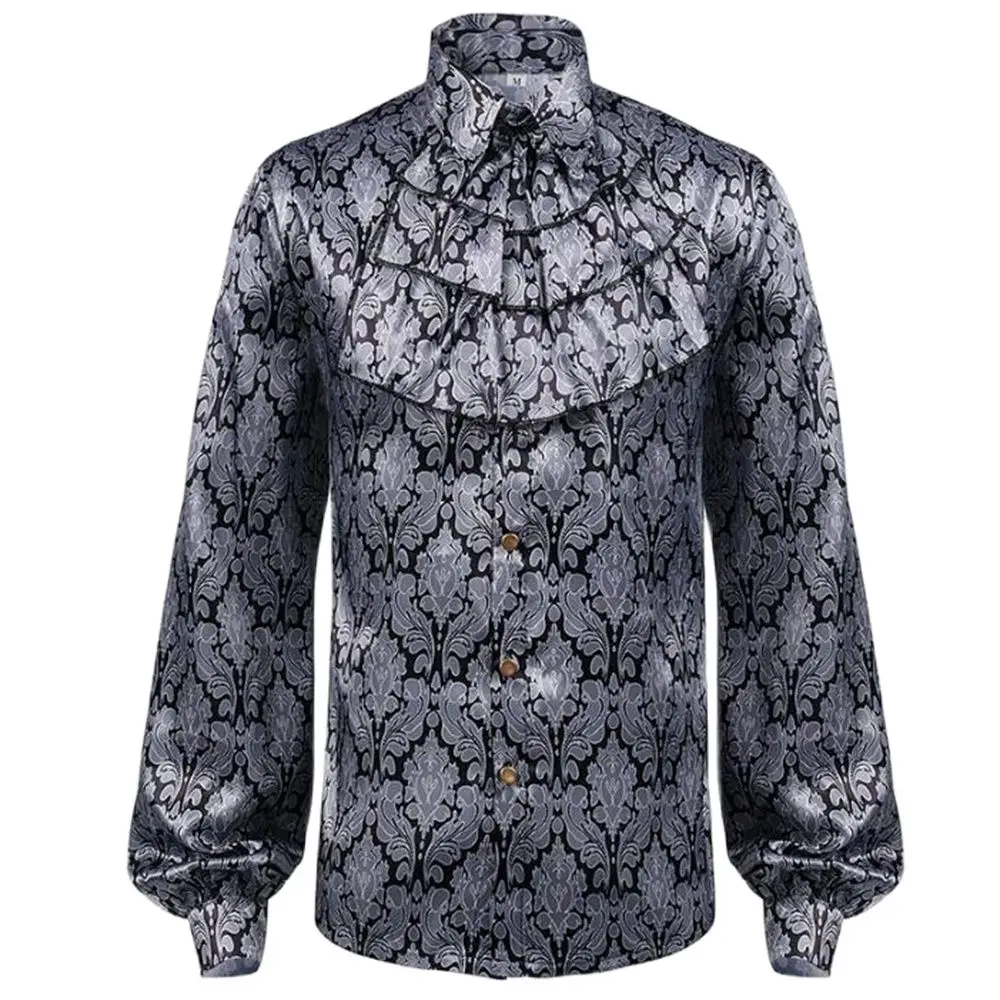 Black Gold Mens Silk Shirt Paisley Floral Long Sleeve Casual Shirts For Men Jacquard Male Business Party Wedding Dress Up Tops