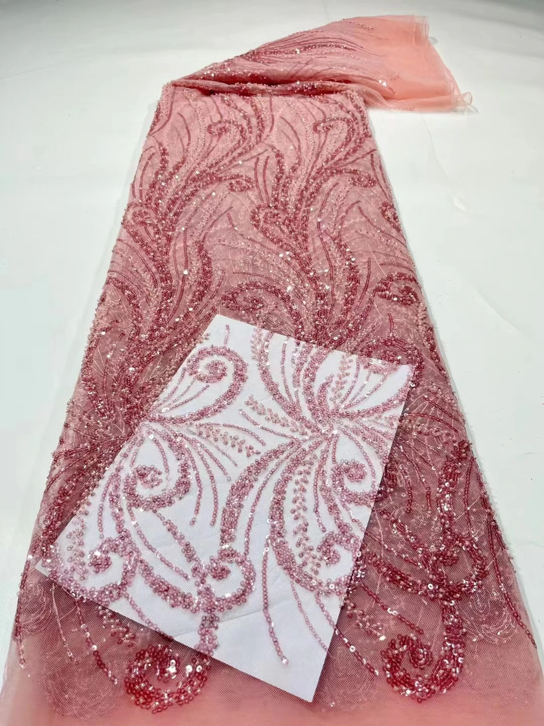 

5 Yards African Sequins Lace Fabric 2024 High Quality French Nigerian Embroidery Net Fabrics For Wedding Dress Sewing AQ1-11