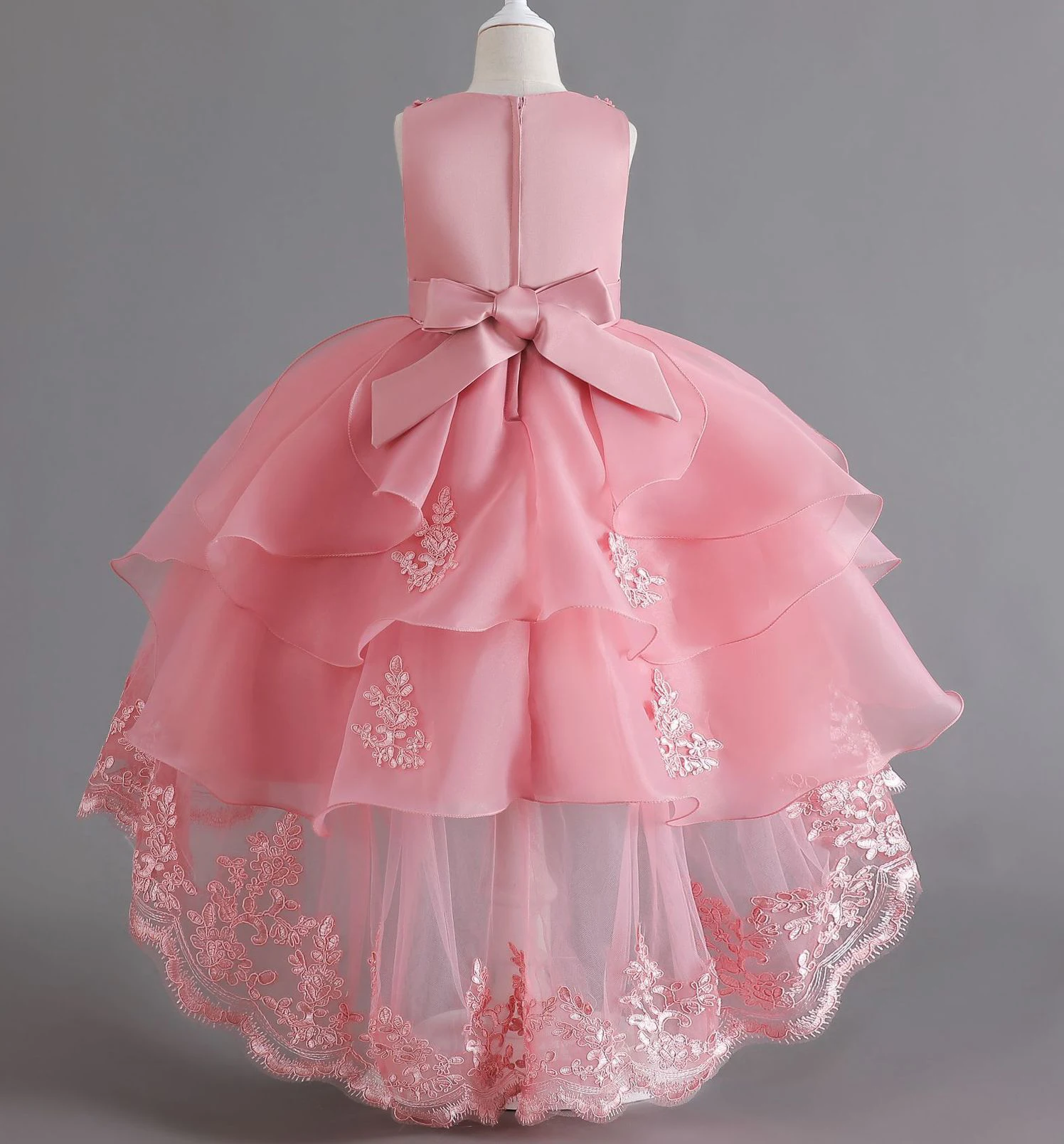 Little Girls Lace Embroidered Flower Girl Dress Birthday Party Pageant Hi-Lo Gown AT122 6