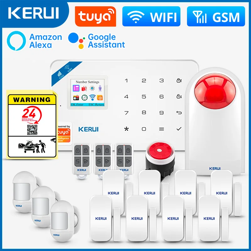KERUI Burglar Alarm Protection, Home Alarm System, Alarm Security System with Alarm Siren, Door Sensors, Motion Sensor Tuya App