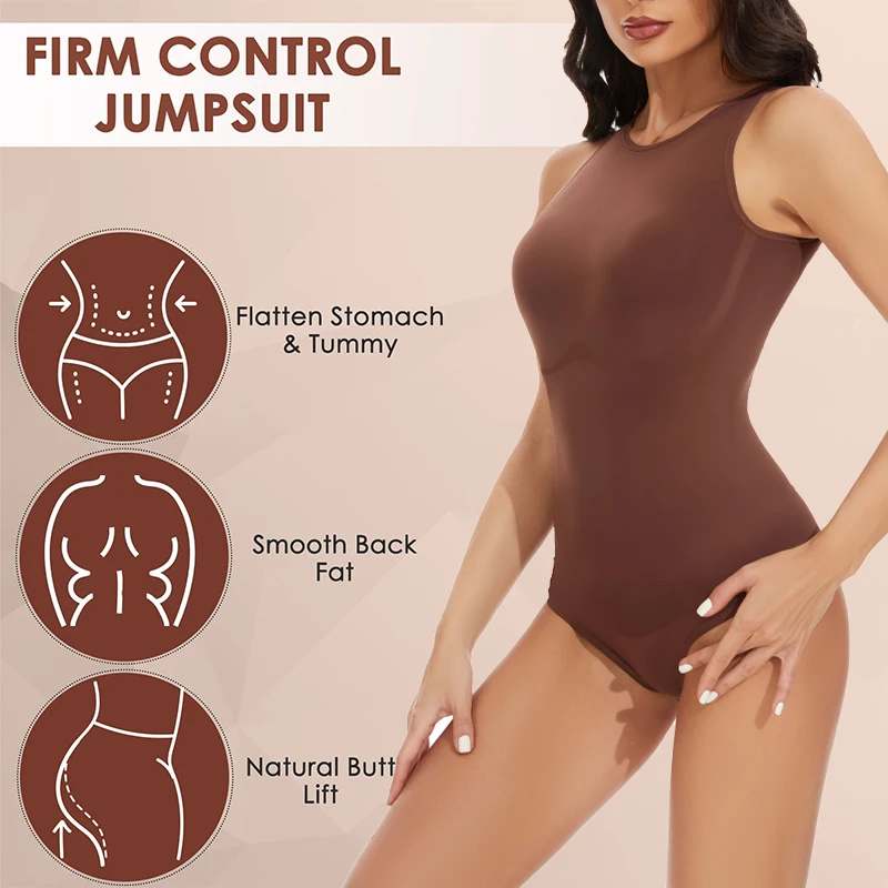 Tummy Control Shapewear Thongs Bodysuit for Women Racerback Top