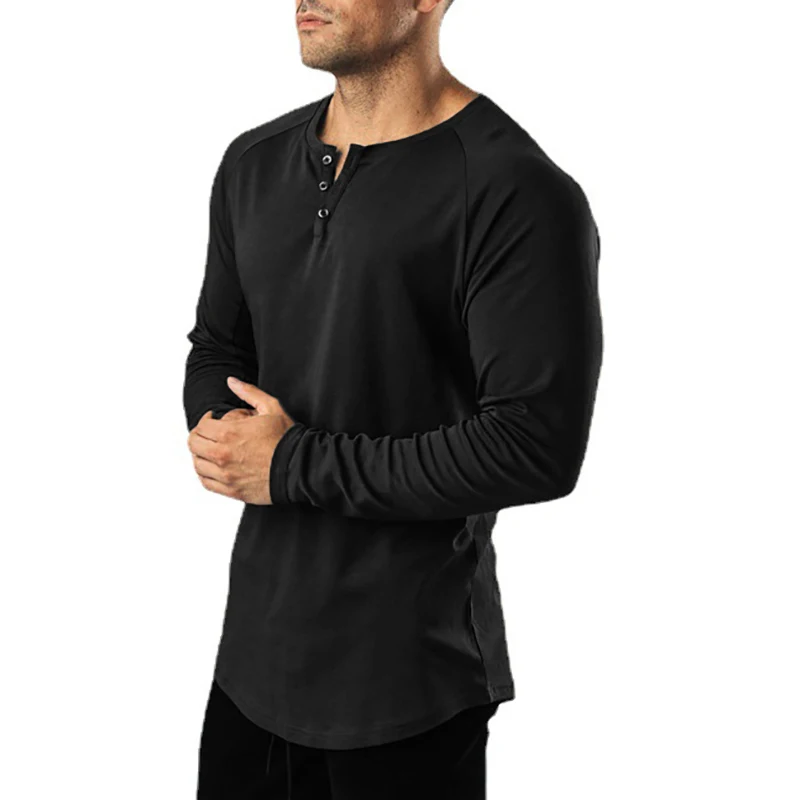 Plain Mens Casual Hip Hop Tops Slim Fit Long Sleeve V-neck T-Shirt Gym Bodybuilding Sport Cotton Shirts Fitness Muscle Clothing 2