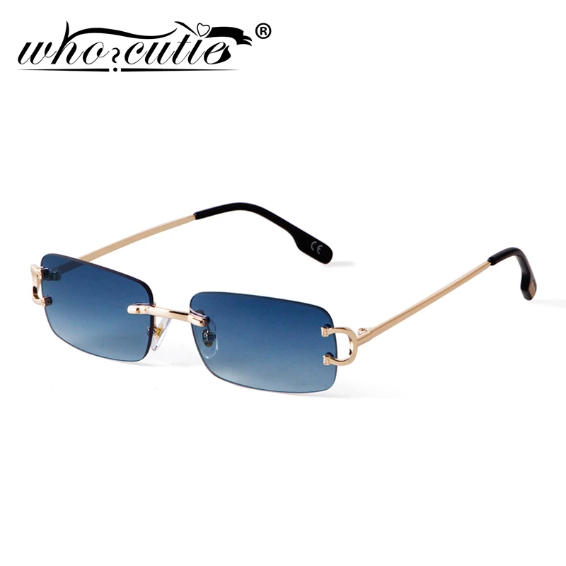 Blue Rimless Rectangle Sunglasses Men 2021 Brand Design Metal Fashion Square Sun Glasses for Women Gradient Lens Frameless UV400 black cat eye sunglasses