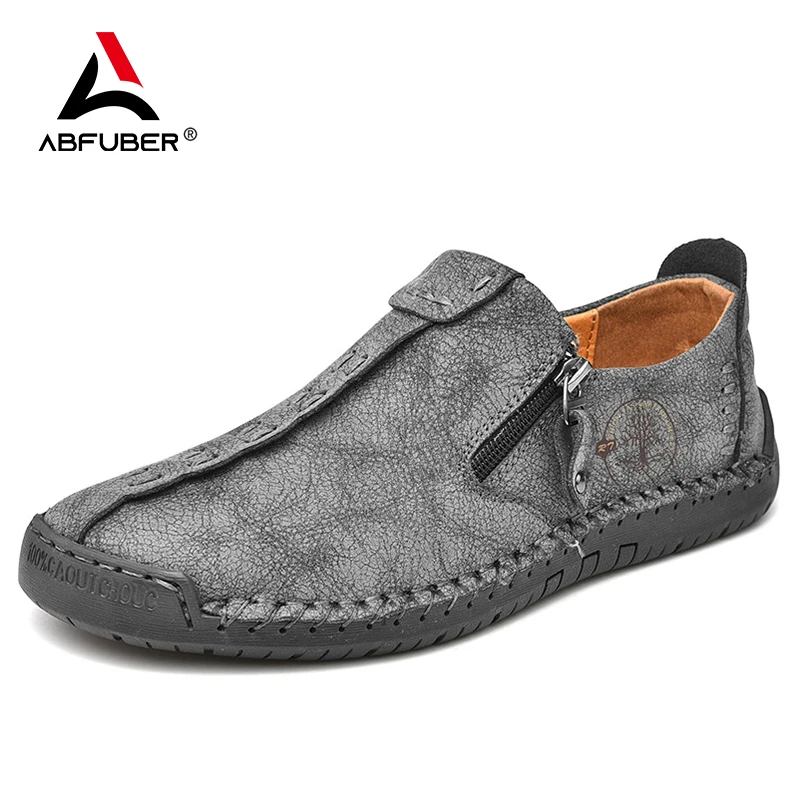 Handmade Leather Men Shoes Casual Loafers Zipper Split Leather Shoes Men Flats Hot Sale Moccasins Tooling Shoes Dropshipping цена и фото