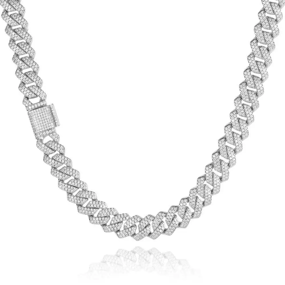 Hip Hop 14mm Diamond Cuban Necklace With Micro Moissanite S925 Sterling Silver Men's Cuban Link Chain VVS Jewelry