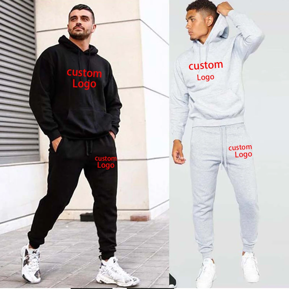 

Men 2023 New Suit Hoodie Cutsom Logo Sportswear Fashion Fleece Sweatshirt Two Piece Casual Long Sleeve Solid Color Hoodie Sets