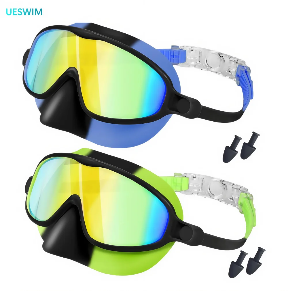 Lunettes de natation enfants 3-15 ans avec couvre-nez vision large anti-fuite UV