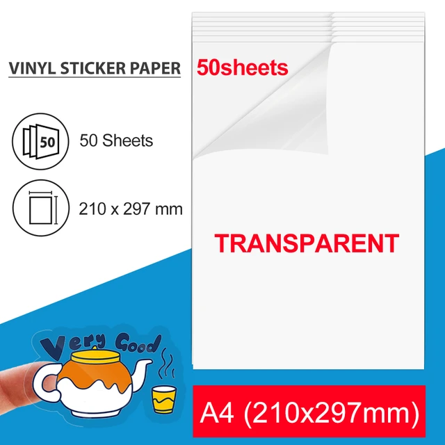 50Sheets A4 Printable Vinyl Sticker Paper Transparent White Waterproof  Self-Adhesive paper for For All Inkjet Printer DIY Label - AliExpress