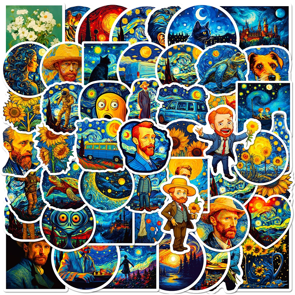 10/30/50PCS Van Gogh Art Starry Sky Graffiti Stickers Cartoon Decal Decoration DIY Skateboard Notebook Phone Laptop Cute Sticker