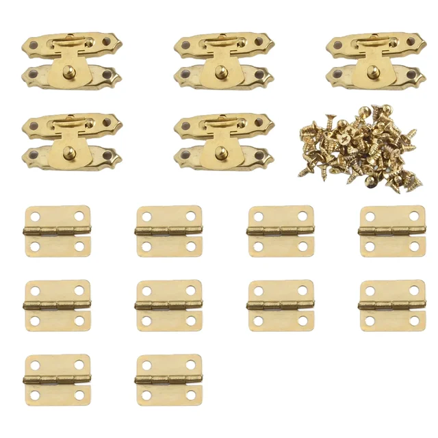 15pcs/set Antique Bronze Hinges 16*12mm With Box Latch Hasp Clasps 26*15mmw/screws Retro Buckle Padlock Wood Jewelry Case Lock 3