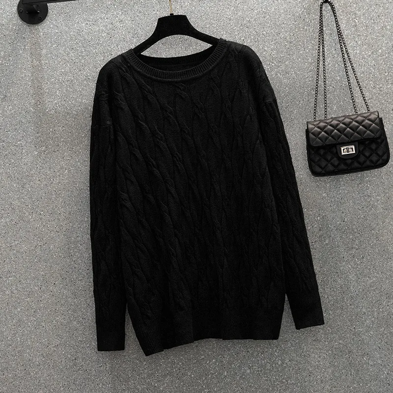 

Up To 175kg big Size Women Clothing Bust 150/160cm Thickened Women Pullovers O-neck Bottoming Twisted Sweaters Big Size 6xl 7xl